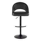 Renee Adjustable Barstool - Set of 2 - Black Metal, Black PU