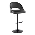 Renee Adjustable Barstool - Set of 2 - Black Metal, Black PU