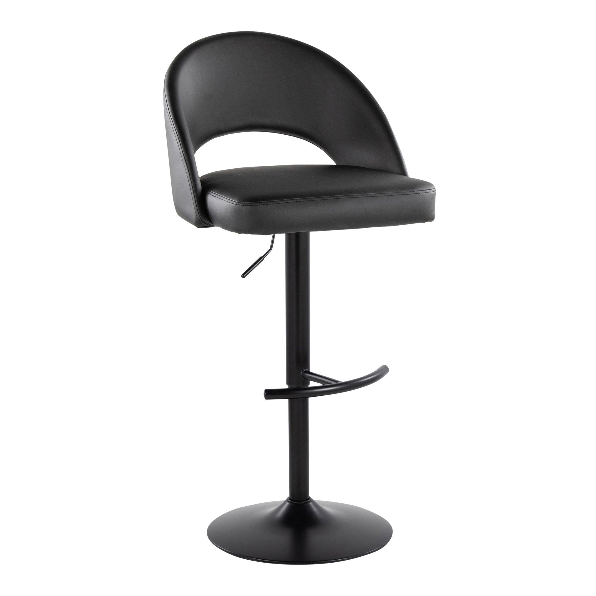 Renee Adjustable Barstool - Set of 2 - Black Metal, Black PU