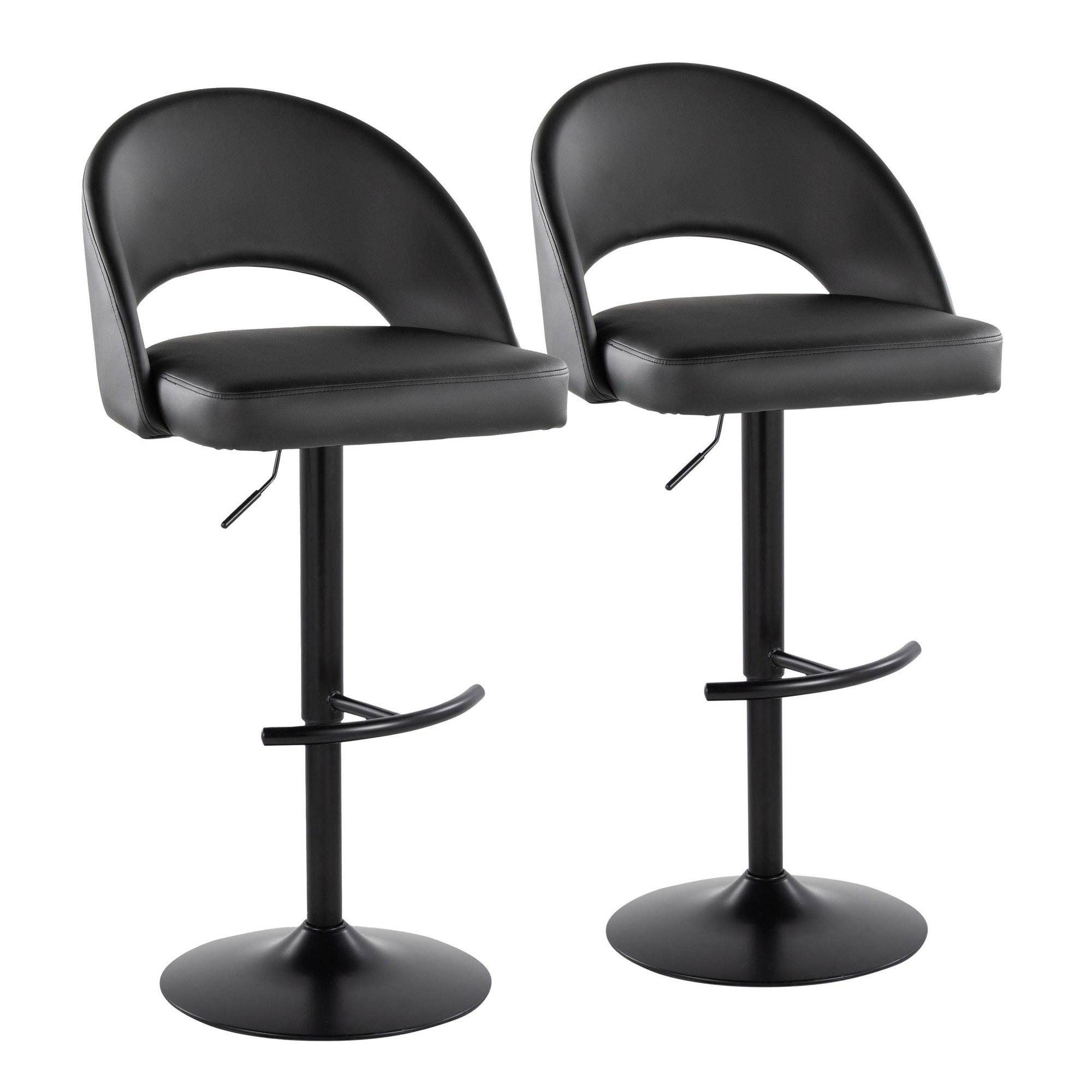 Renee Adjustable Barstool - Set of 2 - Black Metal, Black PU