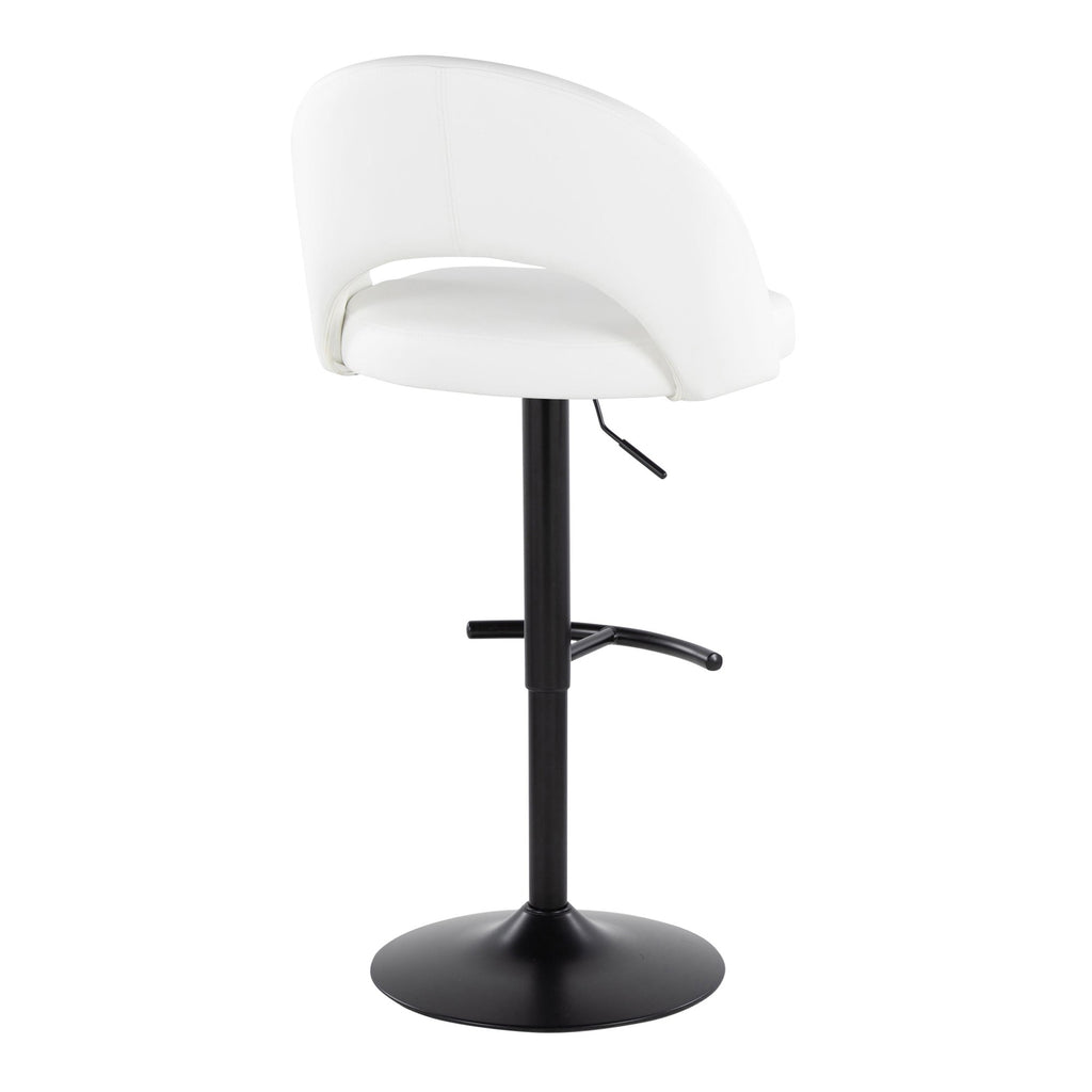 Renee Adjustable Barstool - Set of 2 - Black Metal, White PU