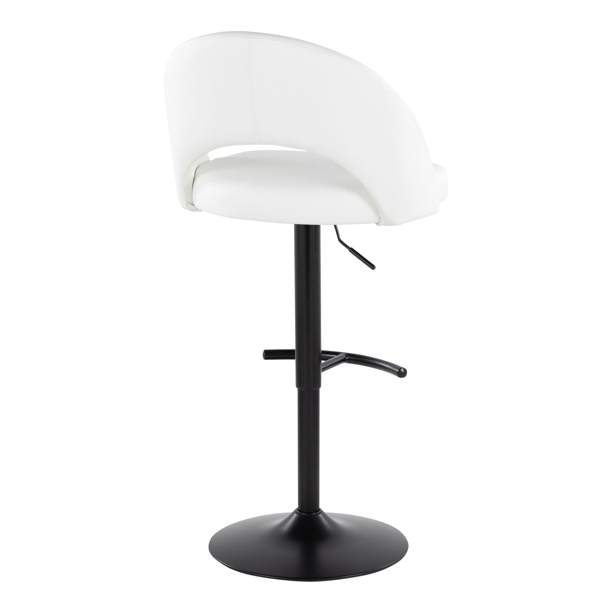 Renee Adjustable Barstool - Set of 2 - Black Metal, White PU