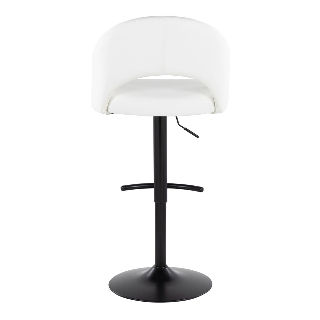 Renee Adjustable Barstool - Set of 2 - Black Metal, White PU
