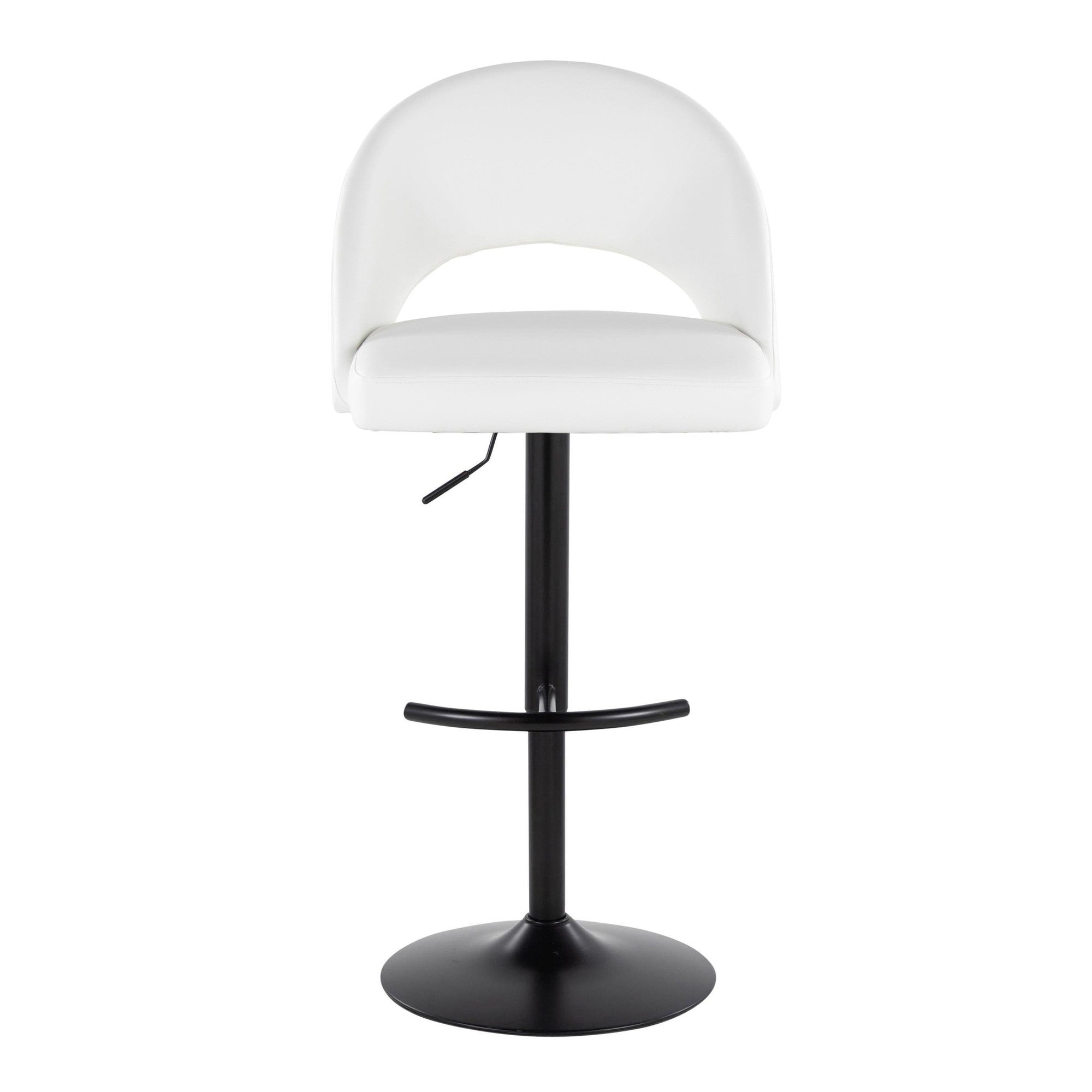 Renee Adjustable Barstool - Set of 2 - Black Metal, White PU