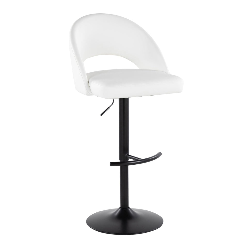 Renee Adjustable Barstool - Set of 2 - Black Metal, White PU