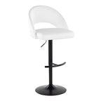Renee Adjustable Barstool - Set of 2 - Black Metal, White PU