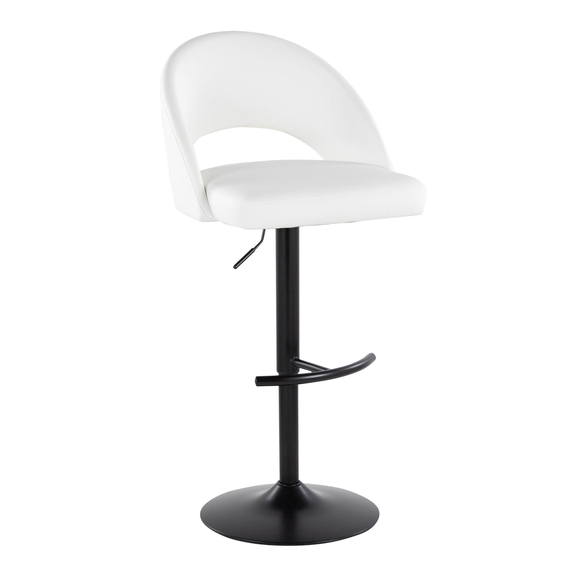 Renee Adjustable Barstool - Set of 2 - Black Metal, White PU
