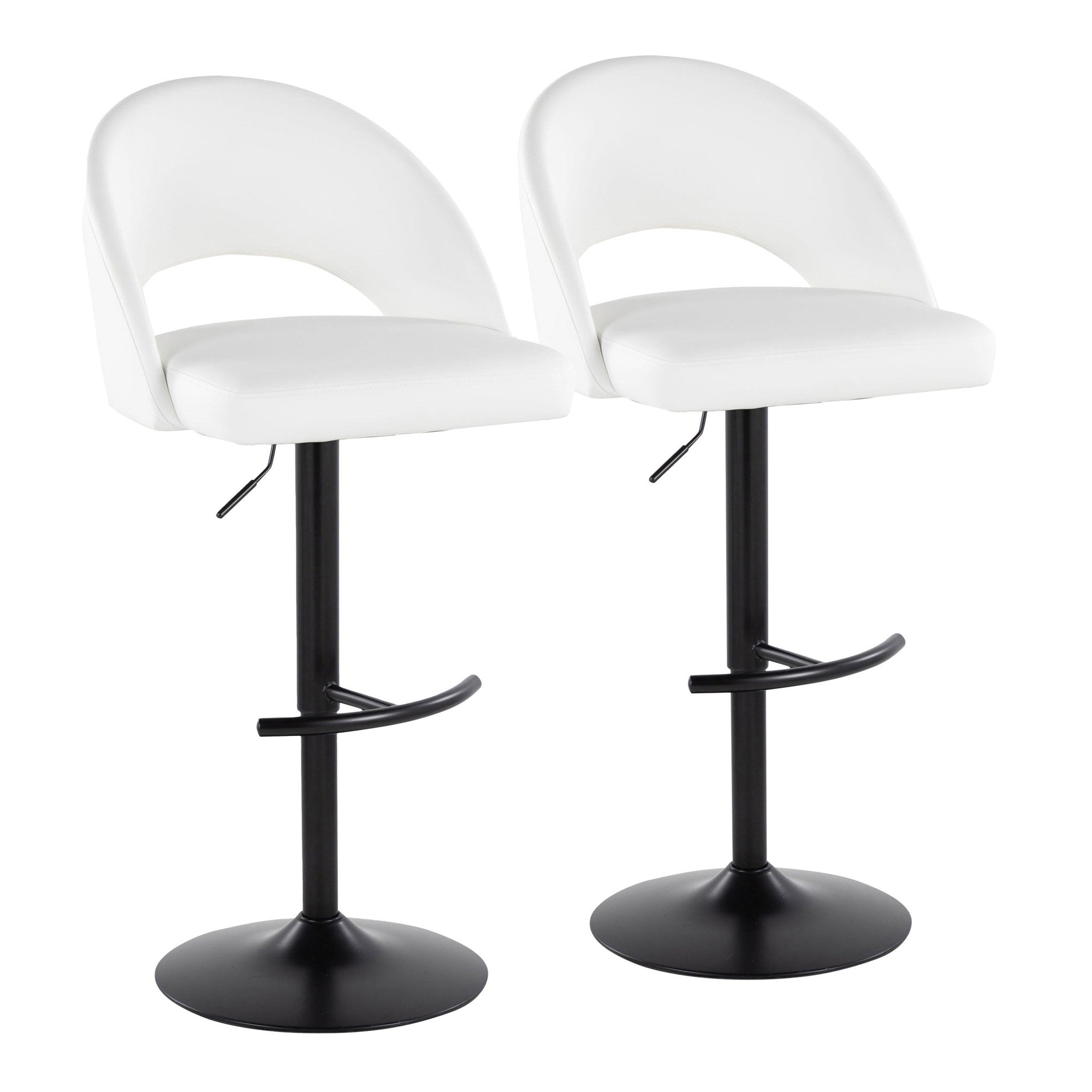 Renee Adjustable Barstool - Set of 2 - Black Metal, White PU