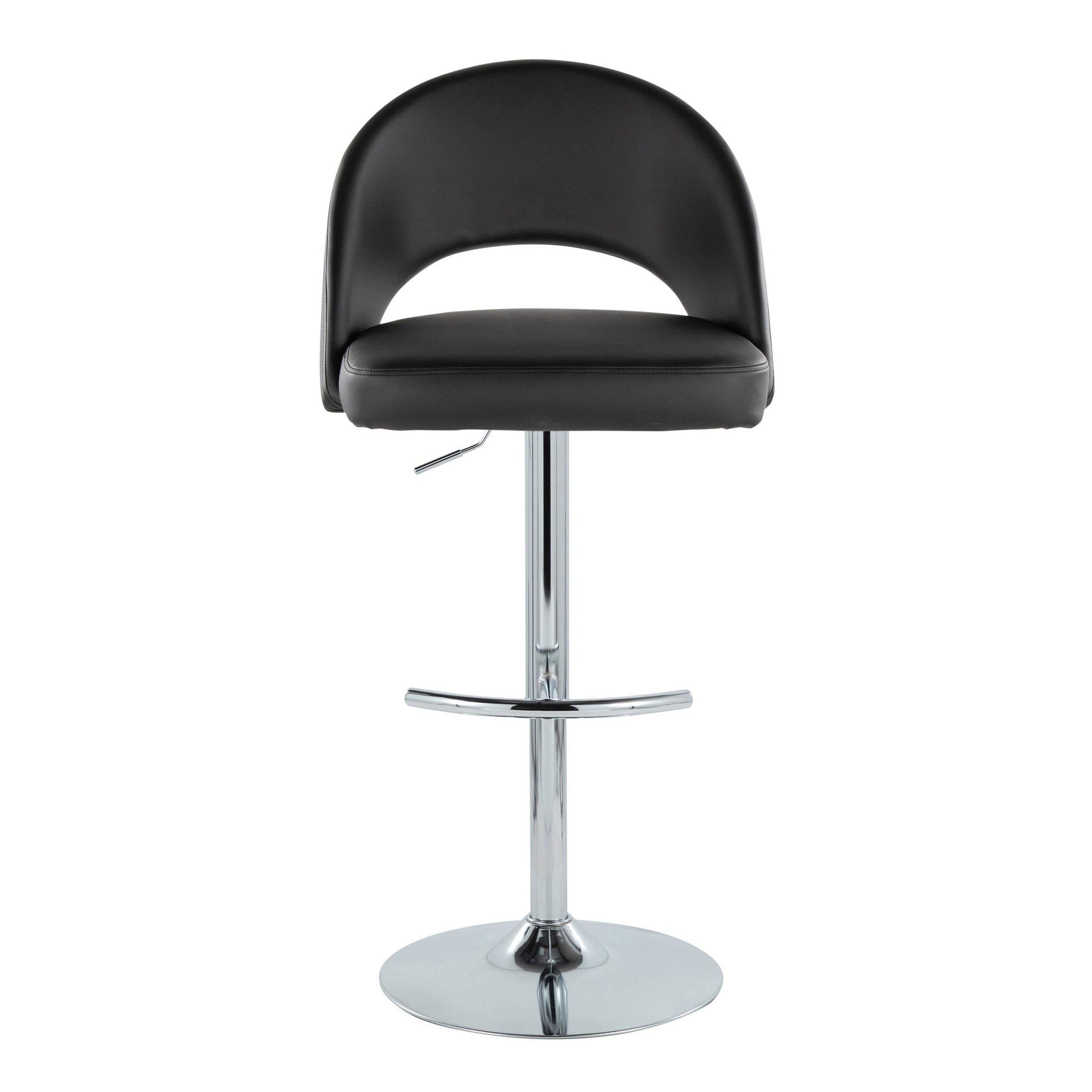 Renee Adjustable Barstool - Set of 2 - Chrome, Black PU