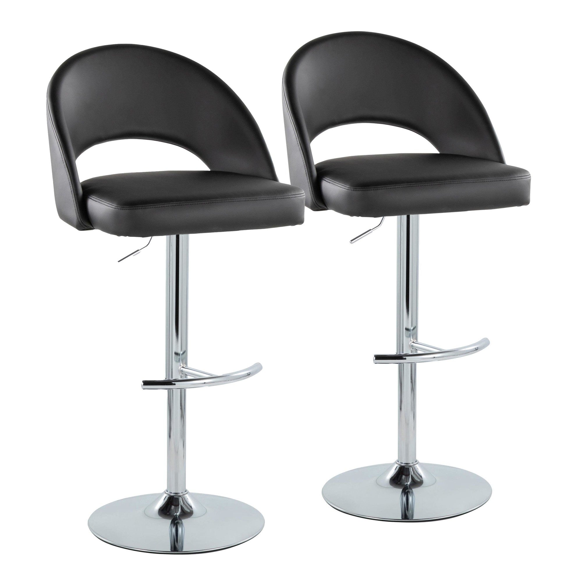 Renee Adjustable Barstool - Set of 2 - Chrome, Black PU