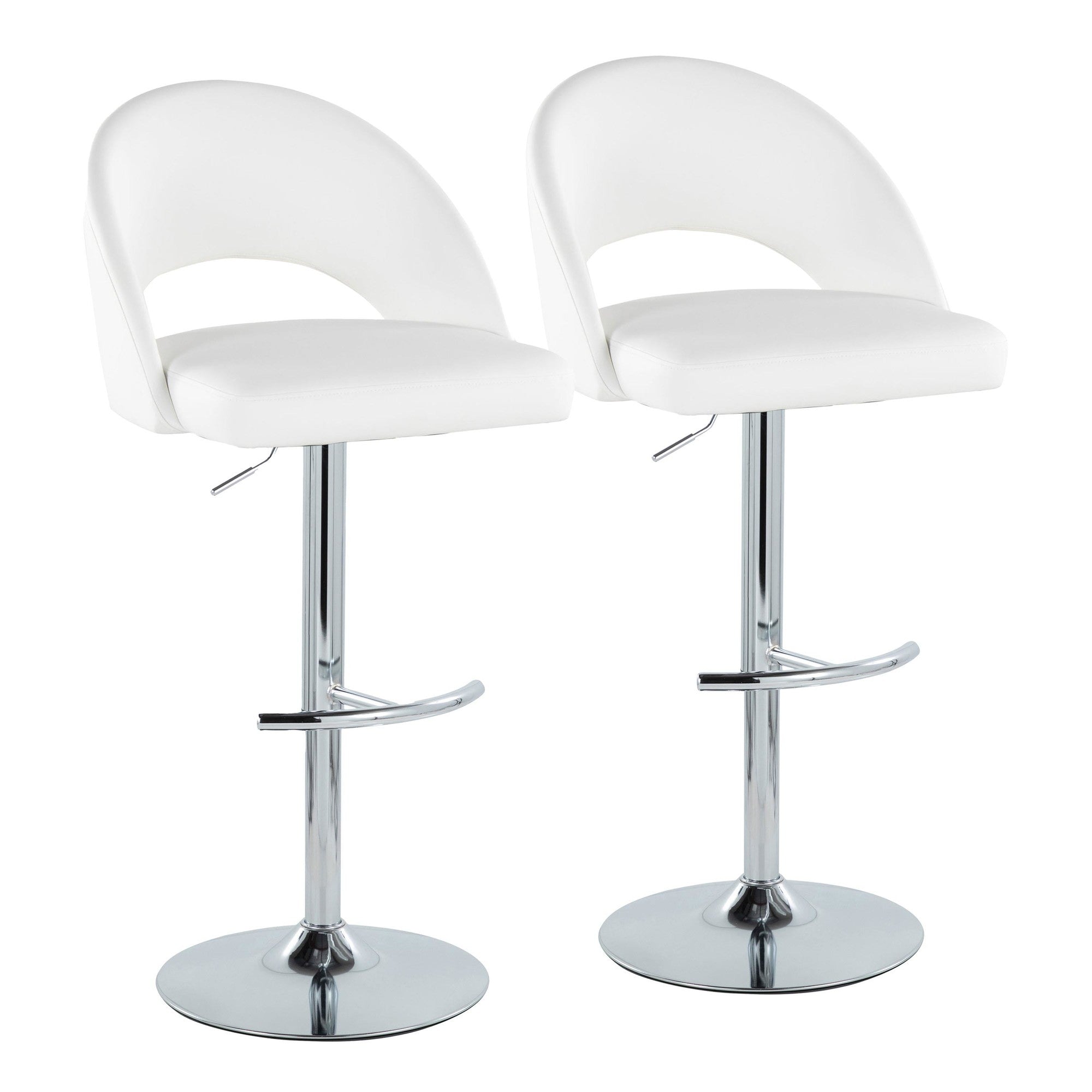 Renee Adjustable Barstool - Set of 2 - Chrome, White PU
