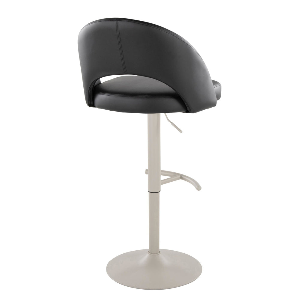 Renee Adjustable Barstool - Set of 2 - Pearl Grey Metal, Black PU