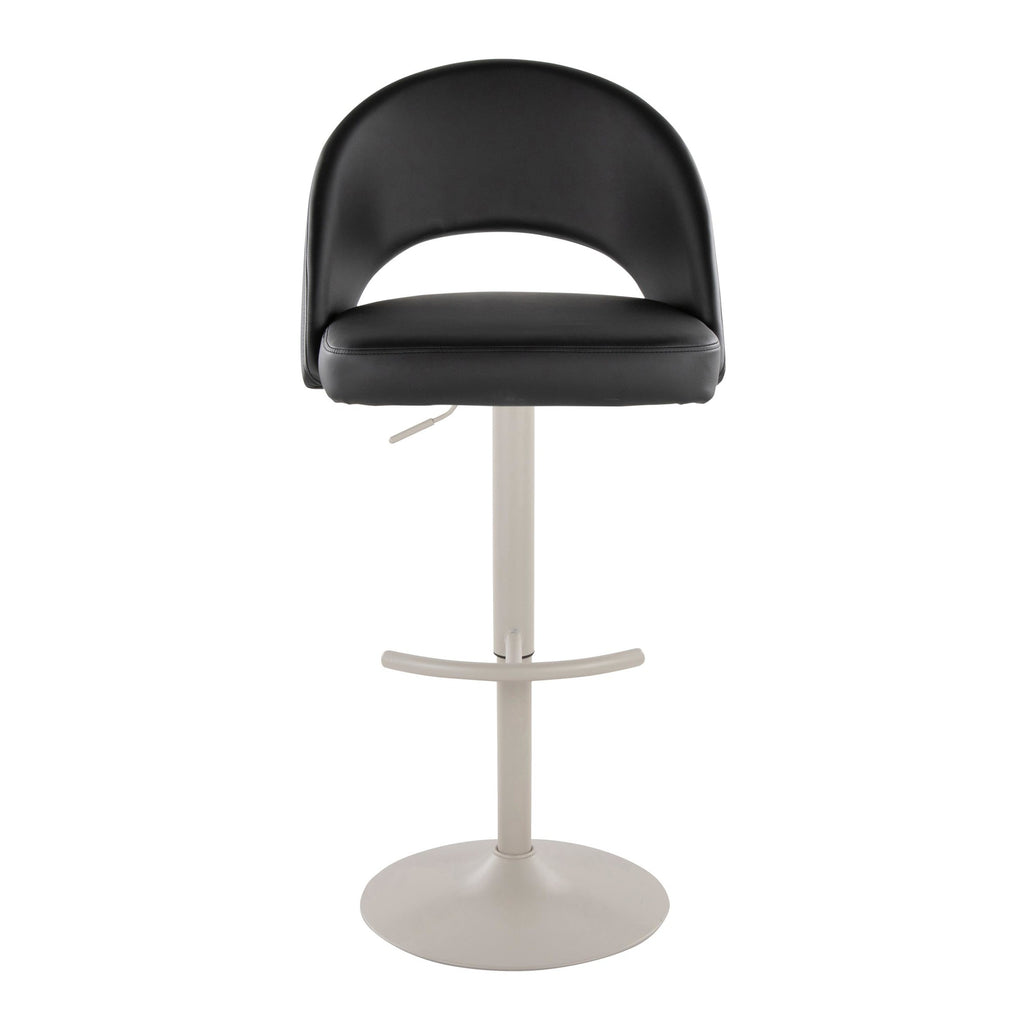 Renee Adjustable Barstool - Set of 2 - Pearl Grey Metal, Black PU