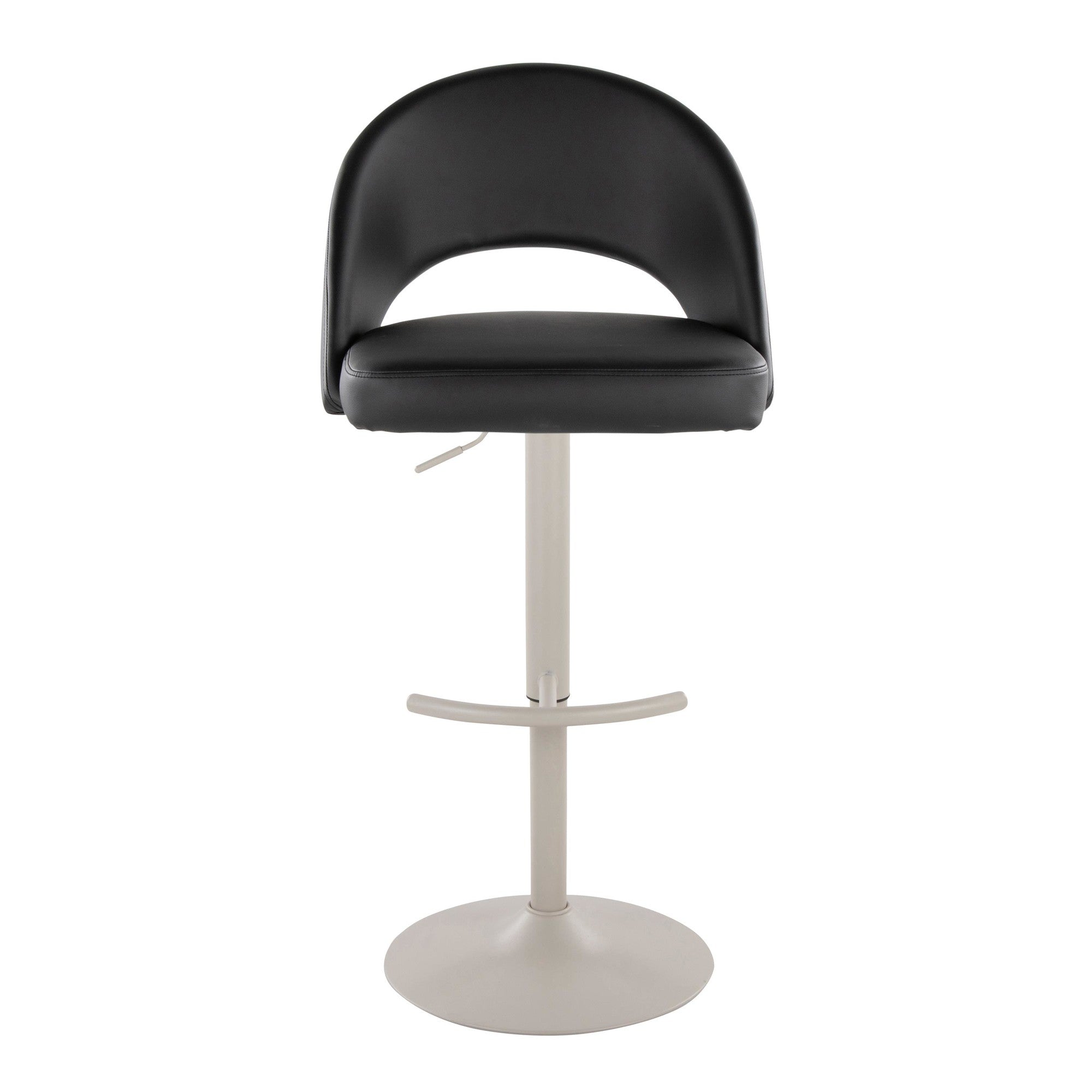 Renee Adjustable Barstool - Set of 2 - Pearl Grey Metal, Black PU