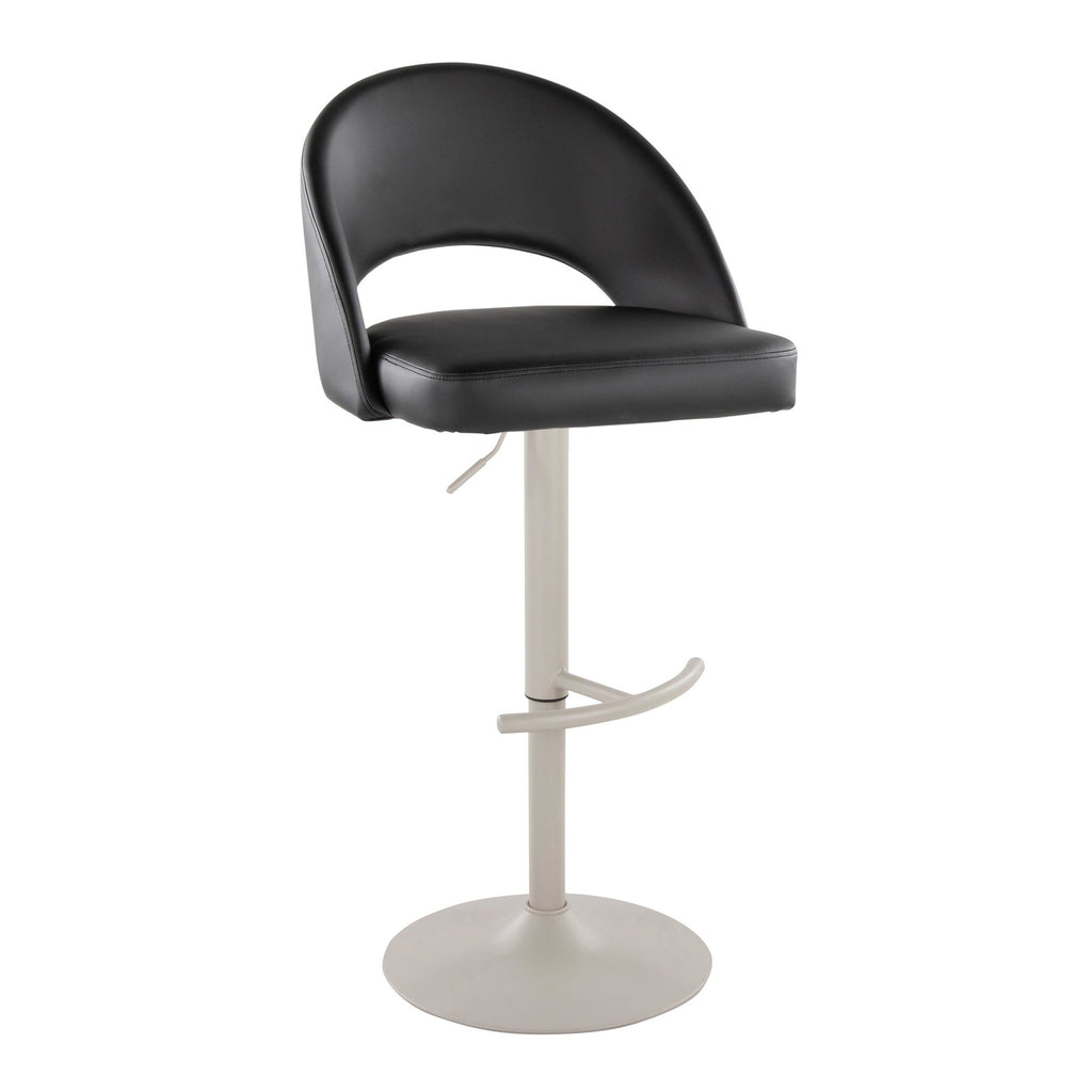 Renee Adjustable Barstool - Set of 2 - Pearl Grey Metal, Black PU