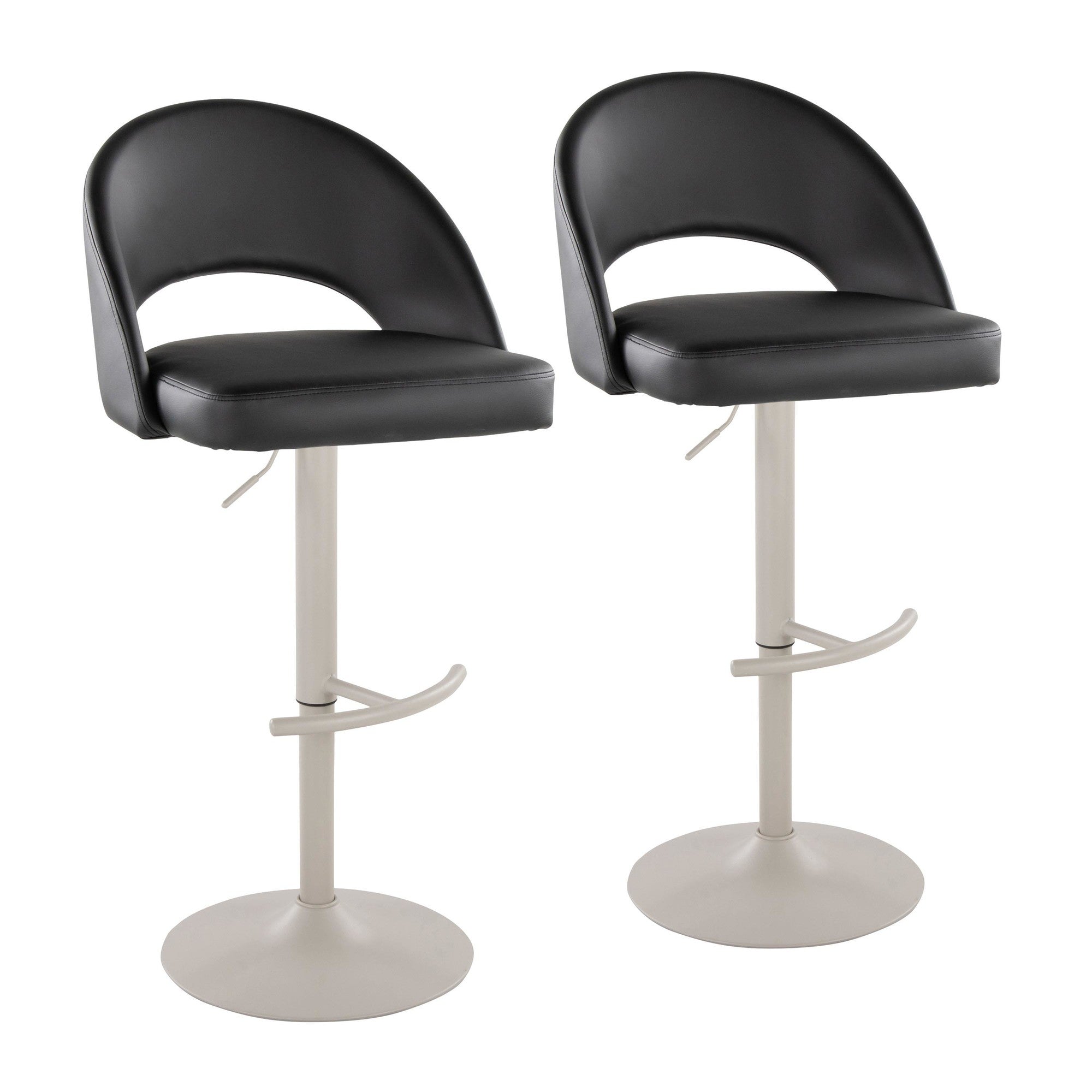 Renee Adjustable Barstool - Set of 2 - Pearl Grey Metal, Black PU
