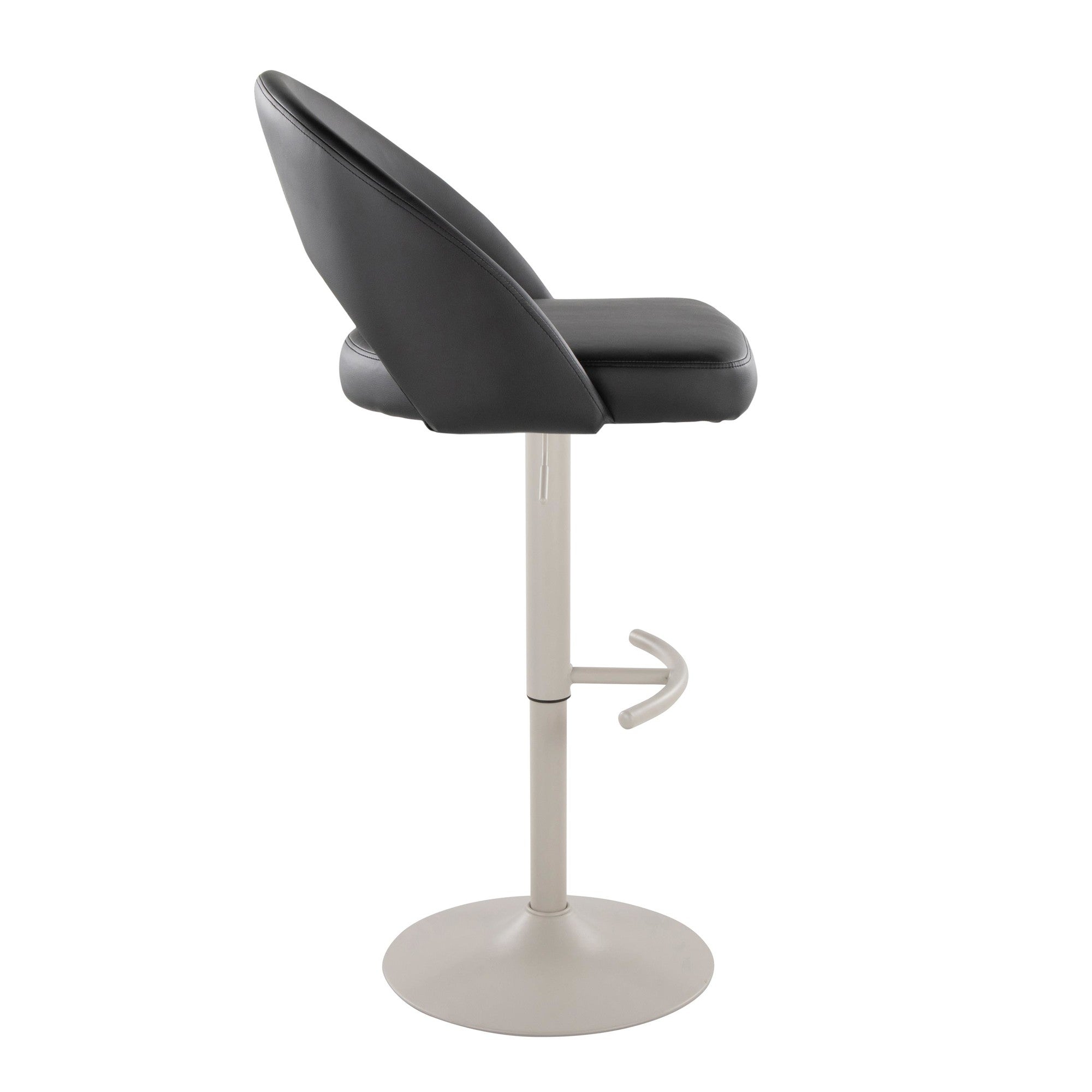 Renee Adjustable Barstool - Set of 2 - Pearl Grey Metal, Black PU