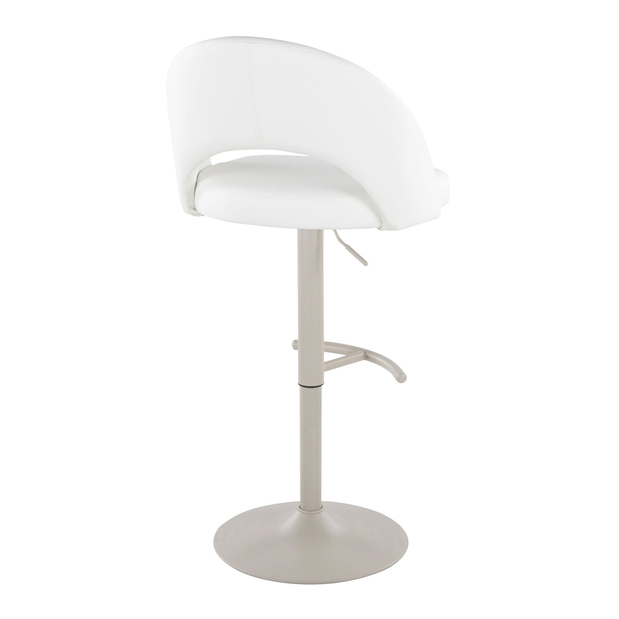 Renee Adjustable Barstool - Set of 2 - Pearl Grey Metal, White PU