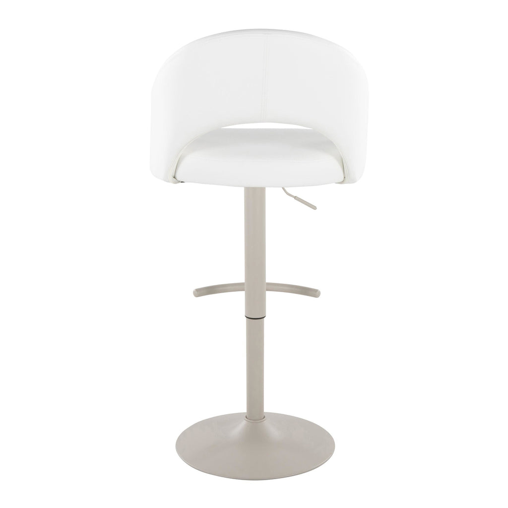 Renee Adjustable Barstool - Set of 2 - Pearl Grey Metal, White PU