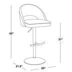 Renee Adjustable Barstool - Set of 2 - Pearl Grey Metal, White PU