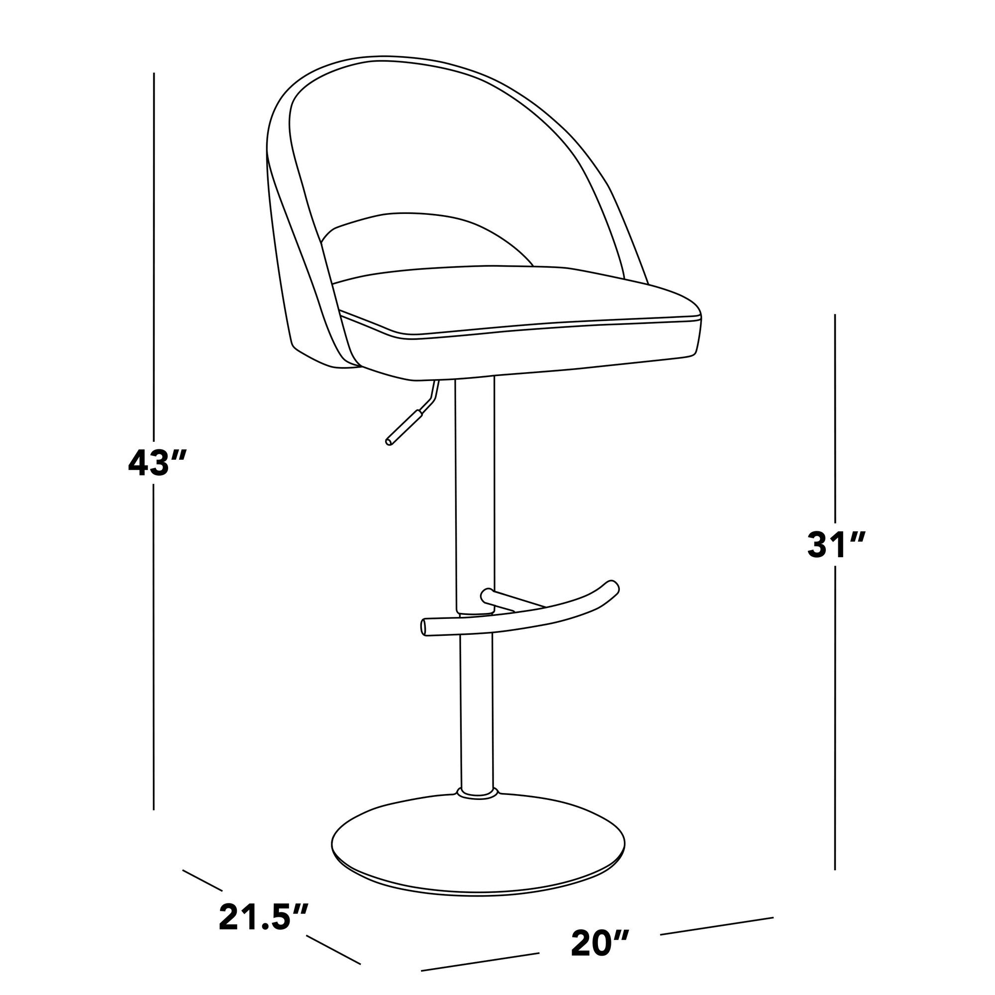Renee Adjustable Barstool - Set of 2 - Pearl Grey Metal, White PU