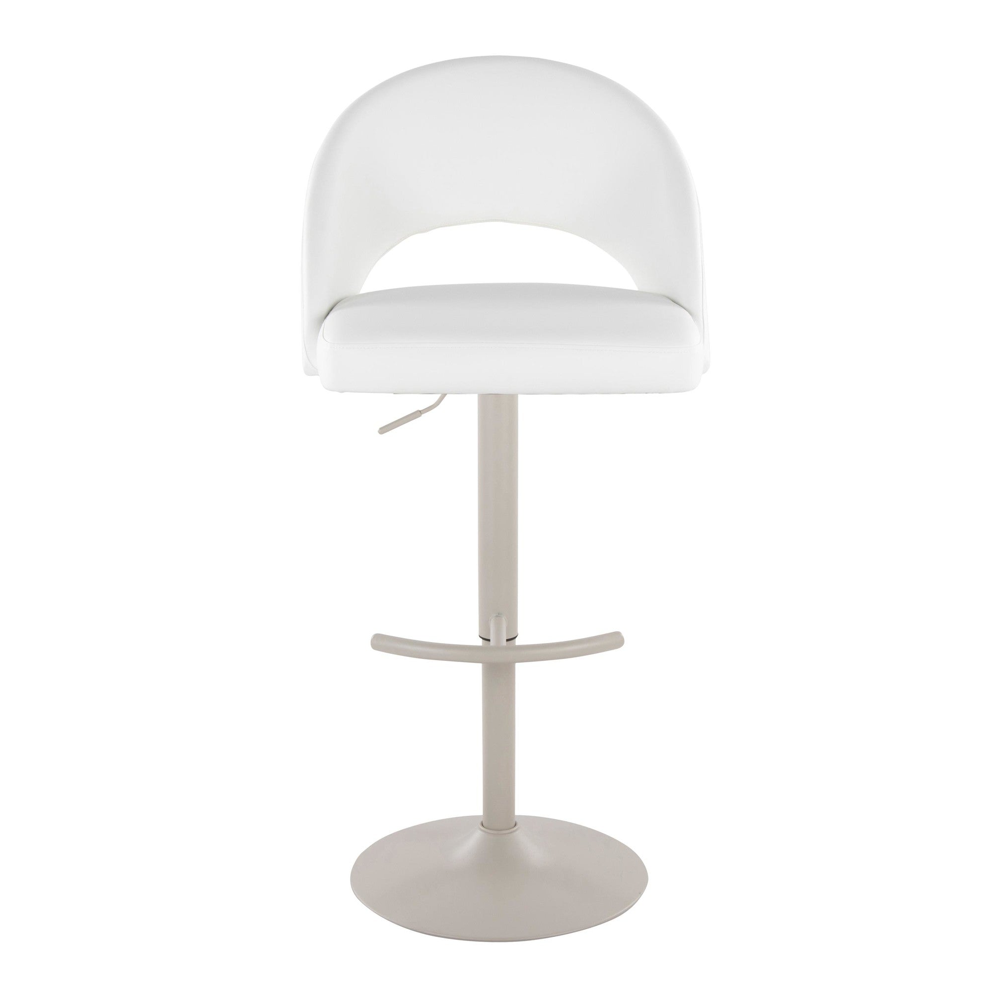 Renee Adjustable Barstool - Set of 2 - Pearl Grey Metal, White PU