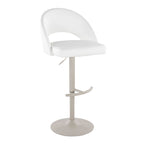 Renee Adjustable Barstool - Set of 2 - Pearl Grey Metal, White PU