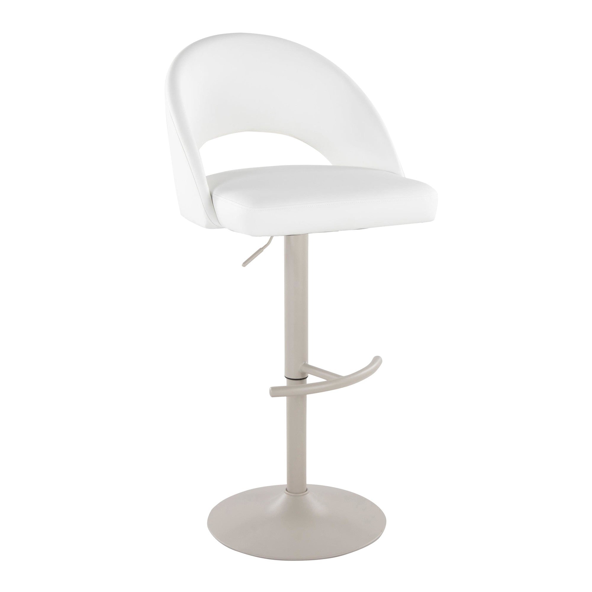 Renee Adjustable Barstool - Set of 2 - Pearl Grey Metal, White PU