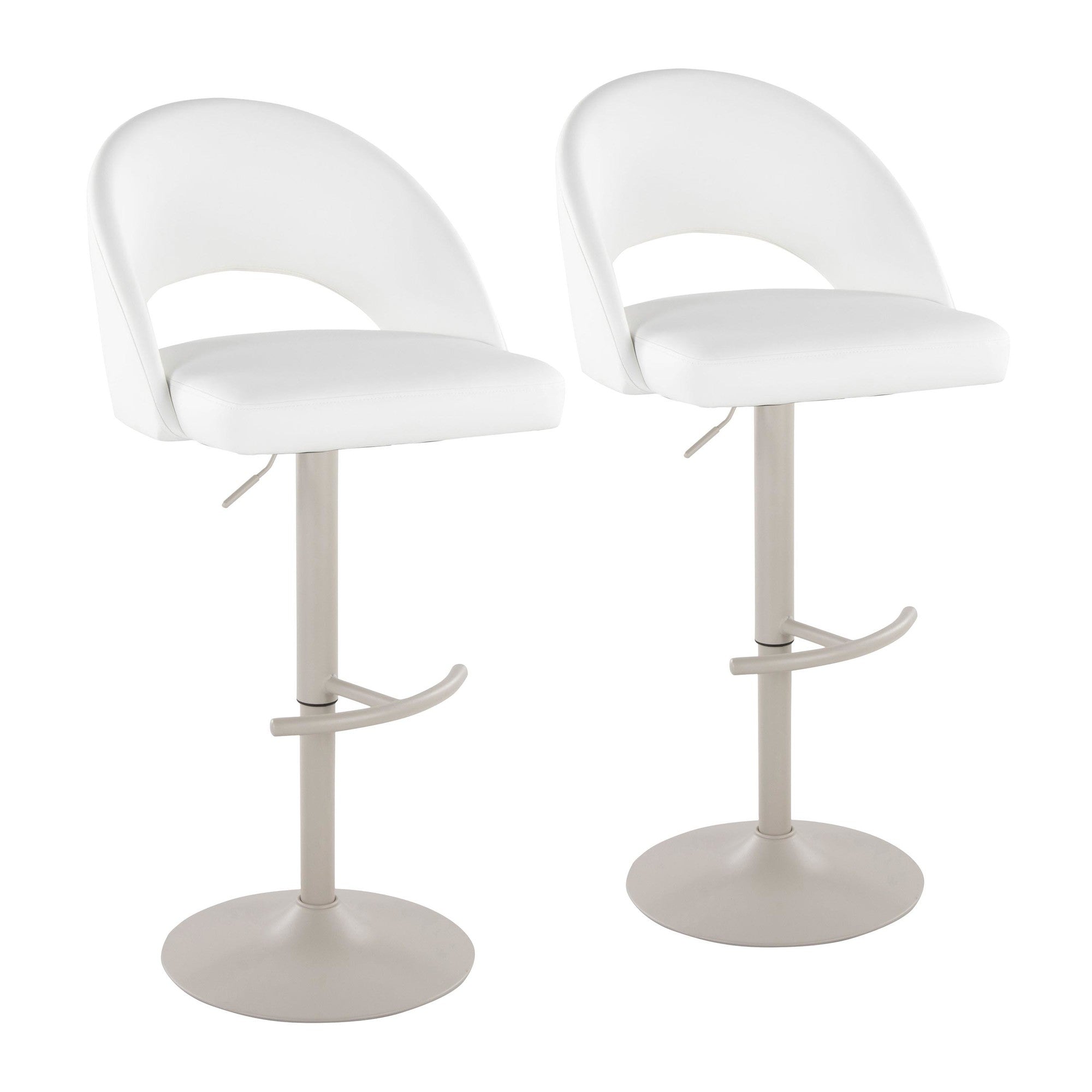 Renee Adjustable Barstool - Set of 2 - Pearl Grey Metal, White PU