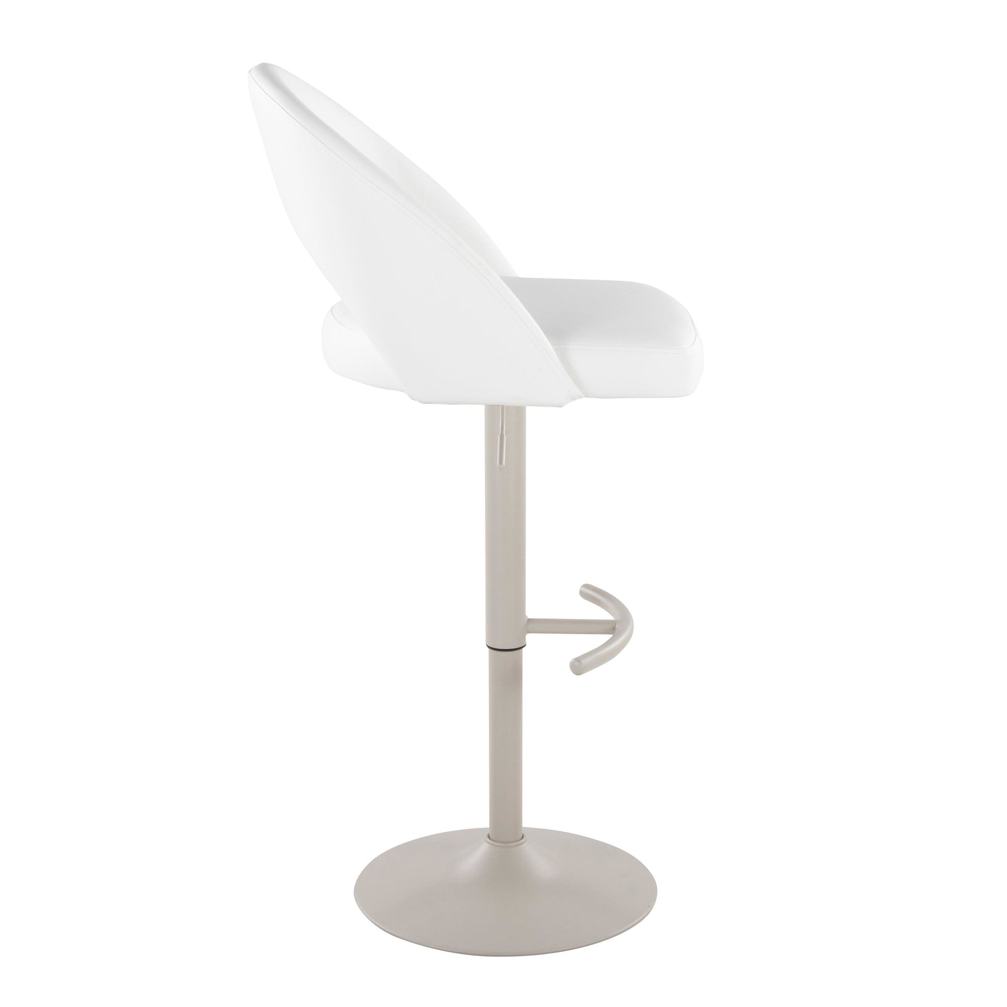 Renee Adjustable Barstool - Set of 2 - Pearl Grey Metal, White PU