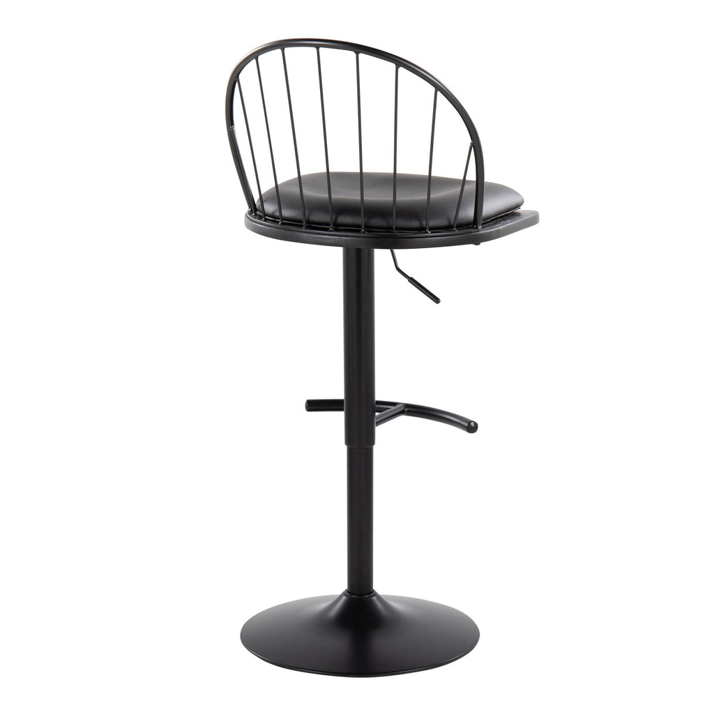 Riley Adjustable Barstool - Set of 2 - Black Metal, Black Wood, Black PU