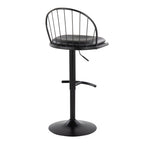 Riley Adjustable Barstool - Set of 2 - Black Metal, Black Wood, Black PU
