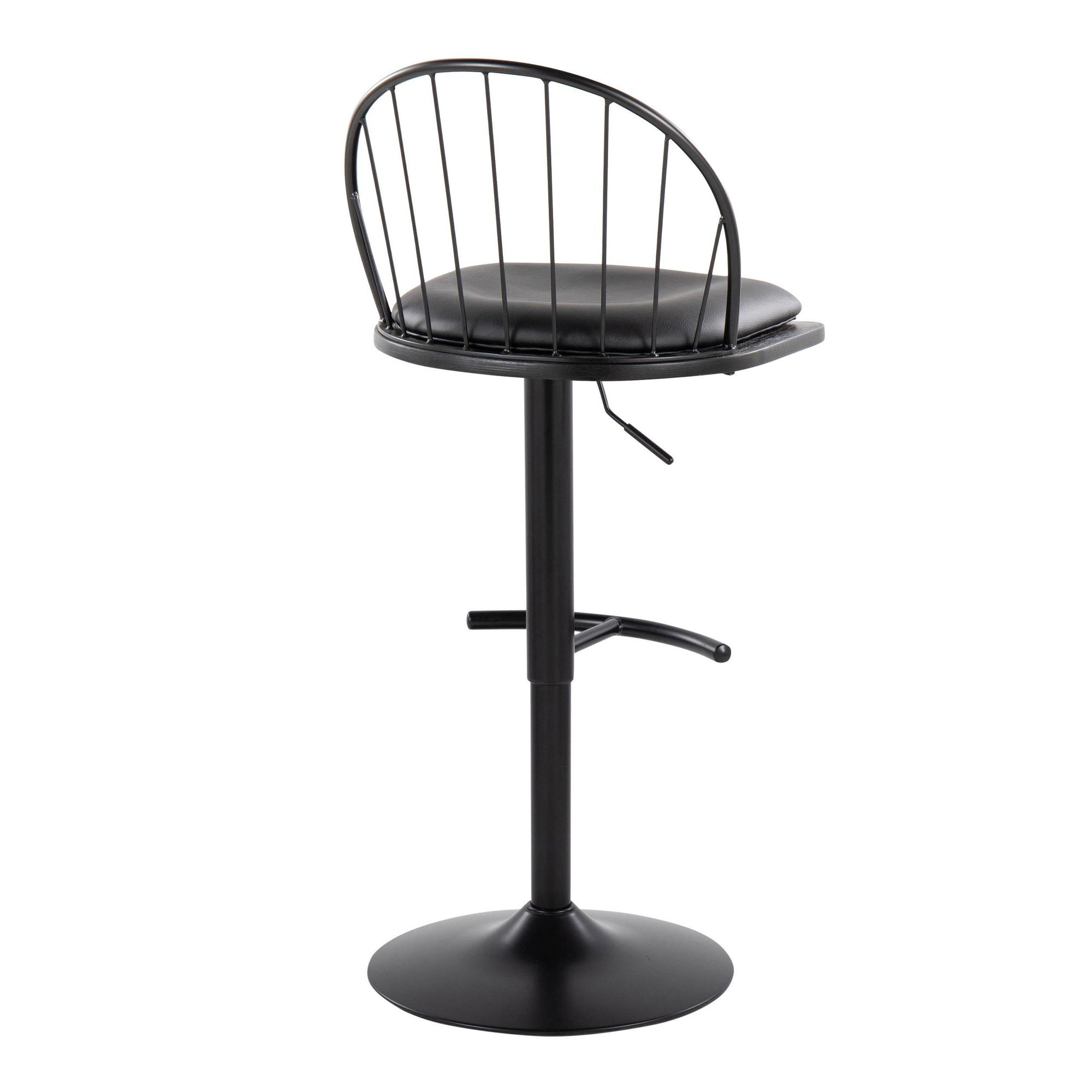 Riley Adjustable Barstool - Set of 2 - Black Metal, Black Wood, Black PU