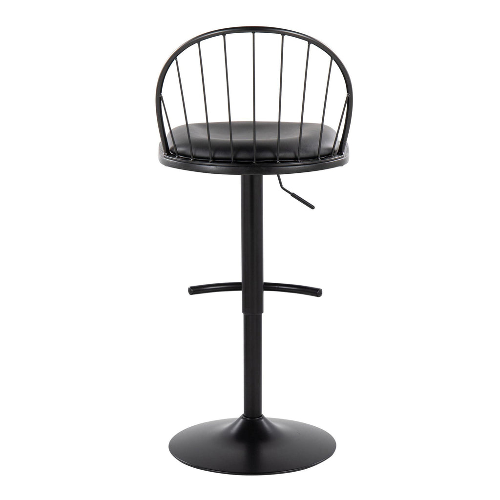 Riley Adjustable Barstool - Set of 2 - Black Metal, Black Wood, Black PU