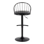 Riley Adjustable Barstool - Set of 2 - Black Metal, Black Wood, Black PU