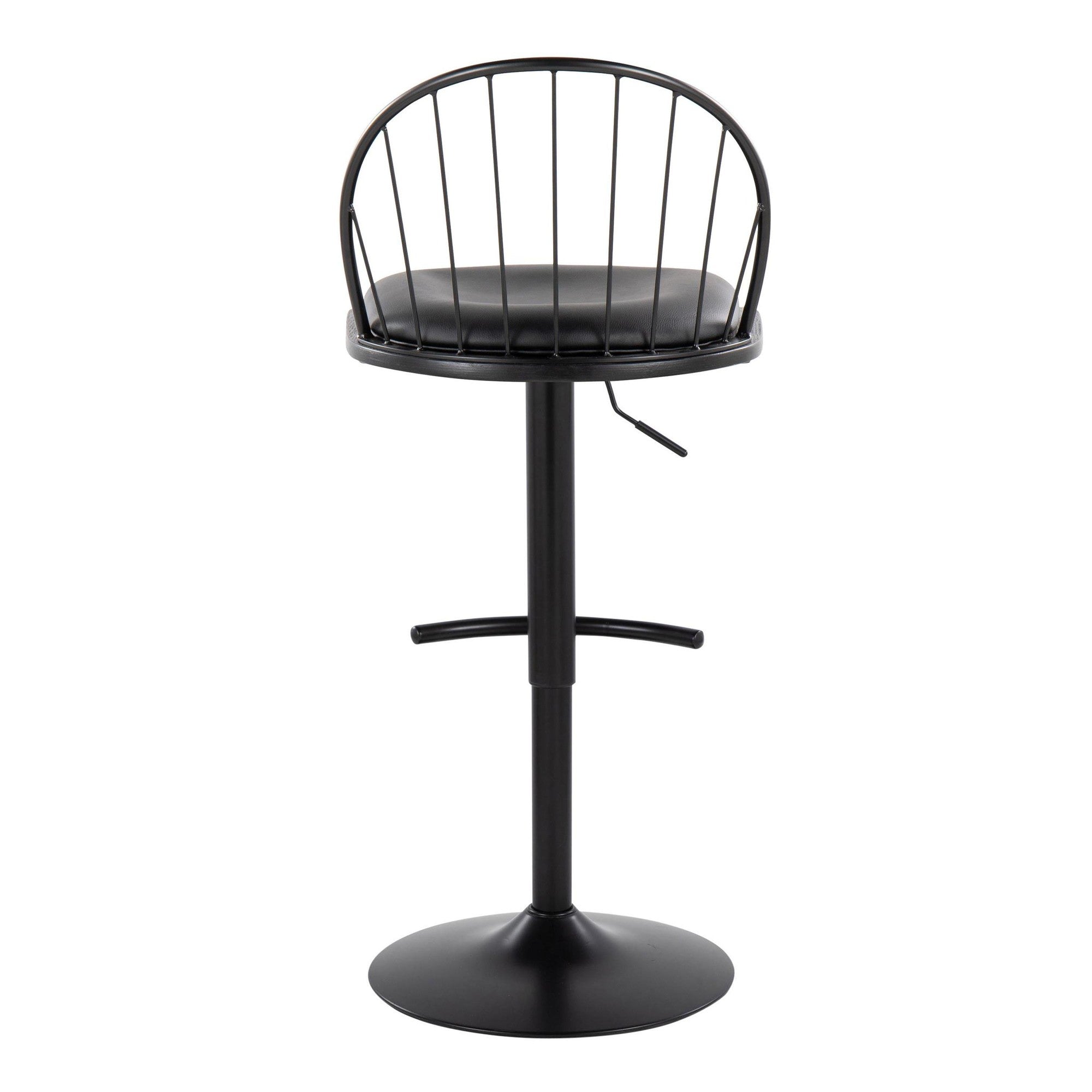 Riley Adjustable Barstool - Set of 2 - Black Metal, Black Wood, Black PU