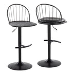 Riley Adjustable Barstool - Set of 2 - Black Metal, Black Wood, Black PU