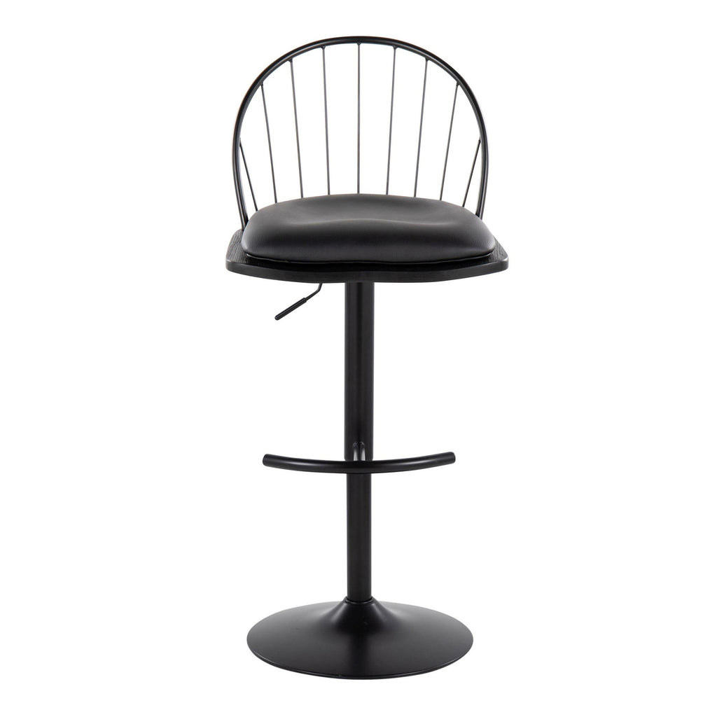 Riley Adjustable Barstool - Set of 2 - Black Metal, Black Wood, Black PU