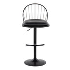Riley Adjustable Barstool - Set of 2 - Black Metal, Black Wood, Black PU