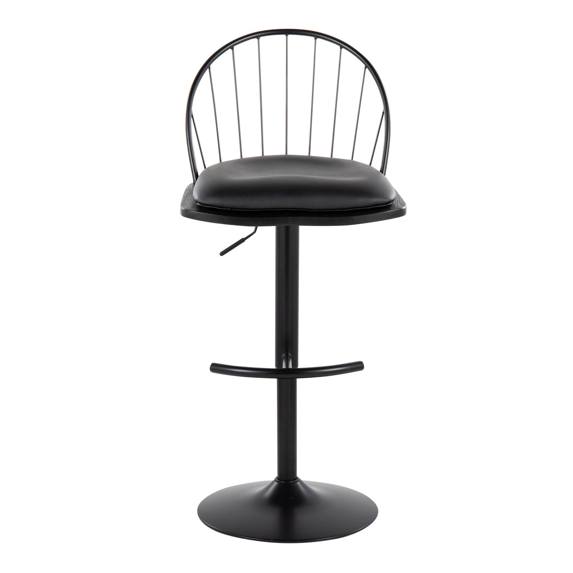 Riley Adjustable Barstool - Set of 2 - Black Metal, Black Wood, Black PU