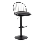 Riley Adjustable Barstool - Set of 2 - Black Metal, Black Wood, Black PU