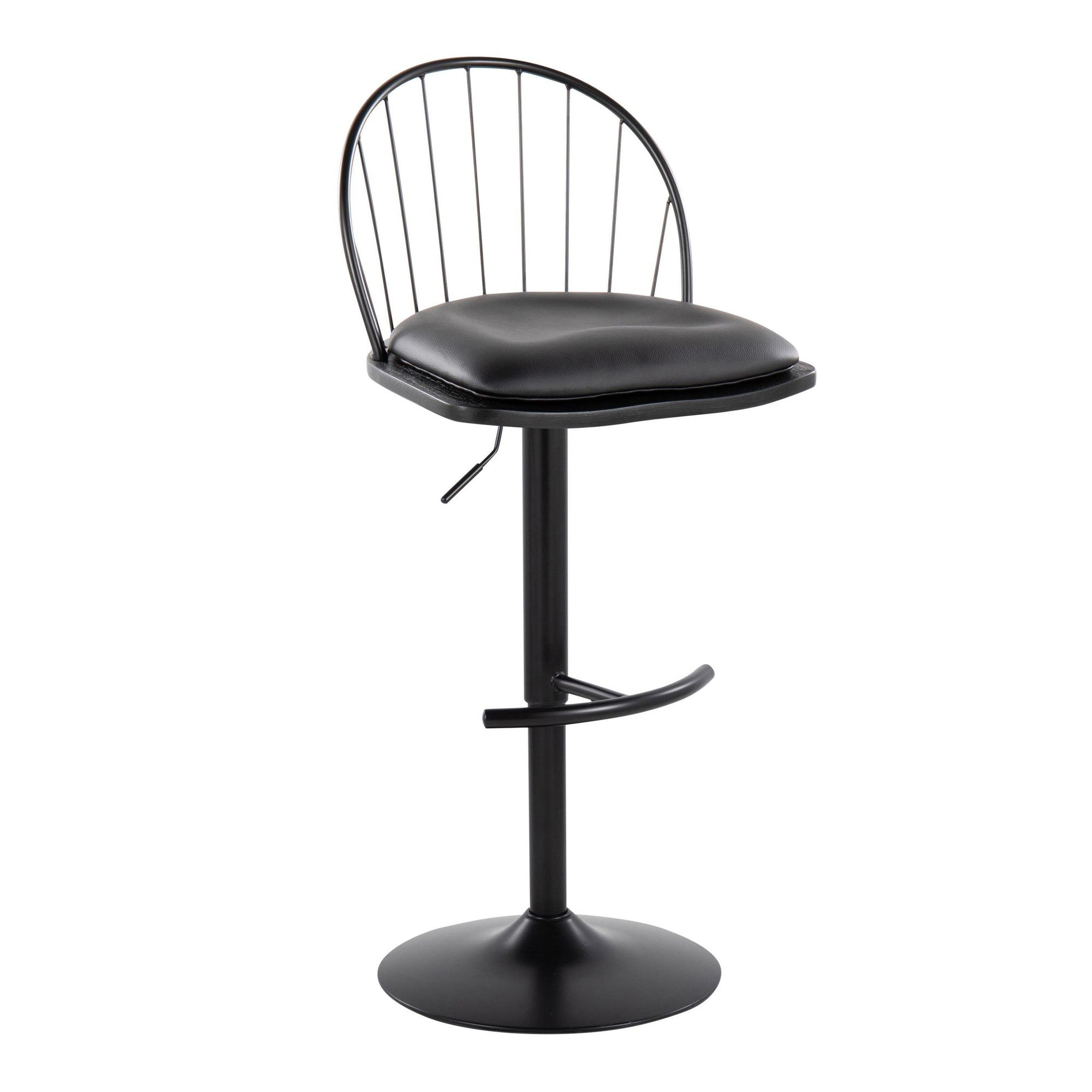 Riley Adjustable Barstool - Set of 2 - Black Metal, Black Wood, Black PU