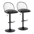 Riley Adjustable Barstool - Set of 2 - Black Metal, Black Wood, Black PU