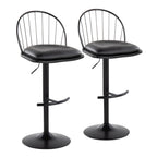 Riley Adjustable Barstool - Set of 2 - Black Metal, Black Wood, Black PU