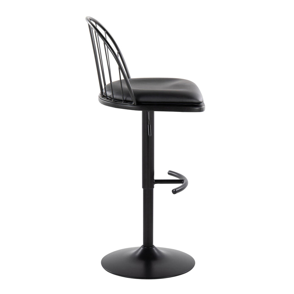 Riley Adjustable Barstool - Set of 2 - Black Metal, Black Wood, Black PU