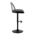 Riley Adjustable Barstool - Set of 2 - Black Metal, Black Wood, Black PU
