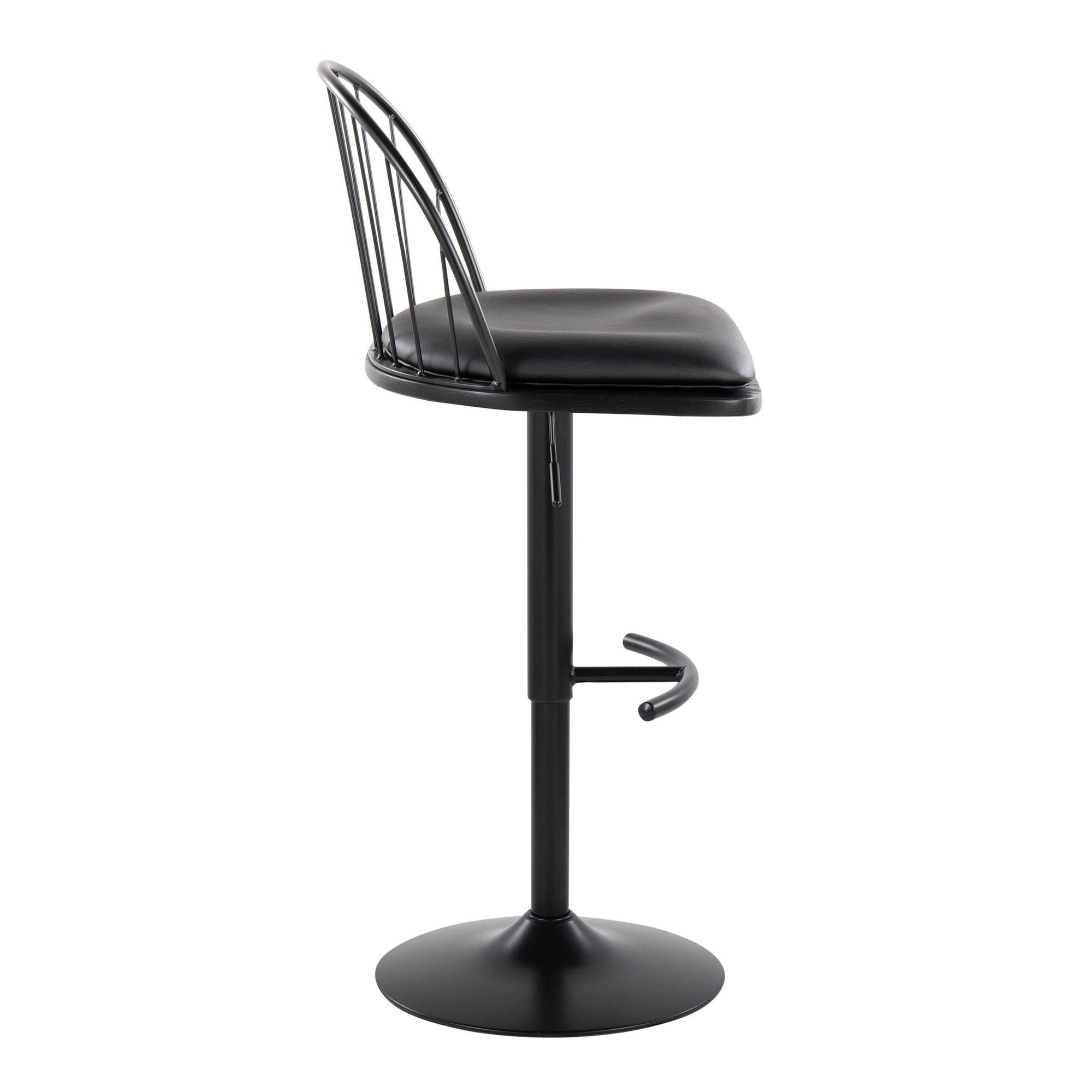 Riley Adjustable Barstool - Set of 2 - Black Metal, Black Wood, Black PU