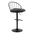 Riley Adjustable Barstool - Set of 2 - Black Metal, Bronze Metal, Dark Walnut Wood, Brown PU