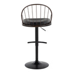 Riley Adjustable Barstool - Set of 2 - Black Metal, Bronze Metal, Dark Walnut Wood, Brown PU