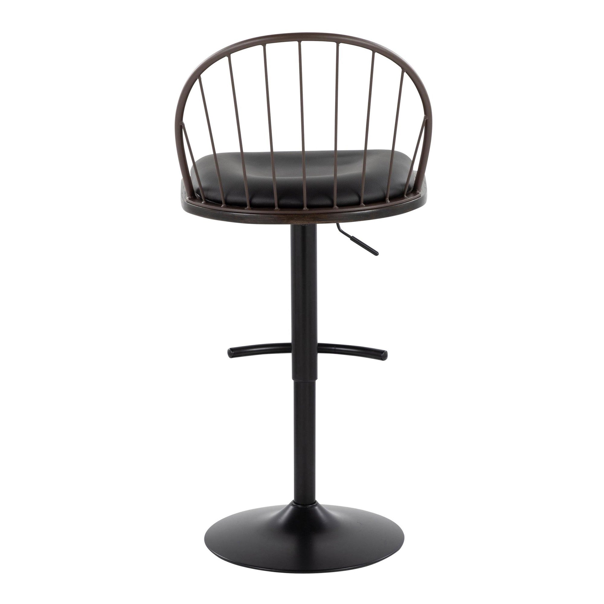 Riley Adjustable Barstool - Set of 2 - Black Metal, Bronze Metal, Dark Walnut Wood, Brown PU